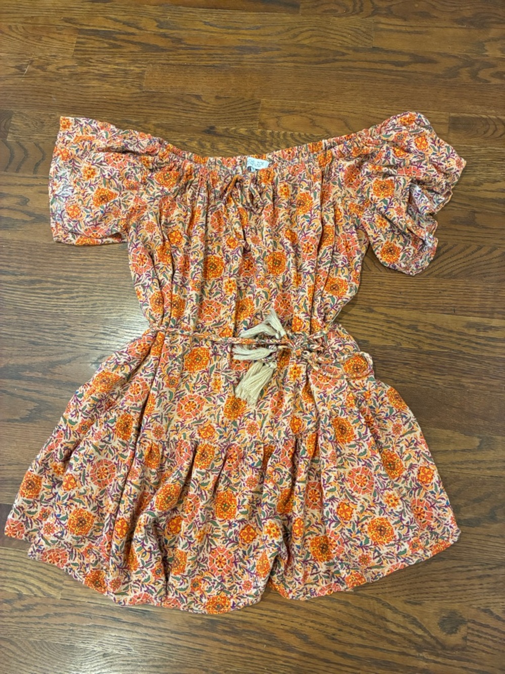Rachel Zoe Off-Shoulder Floral dress in Orange and Cream size small